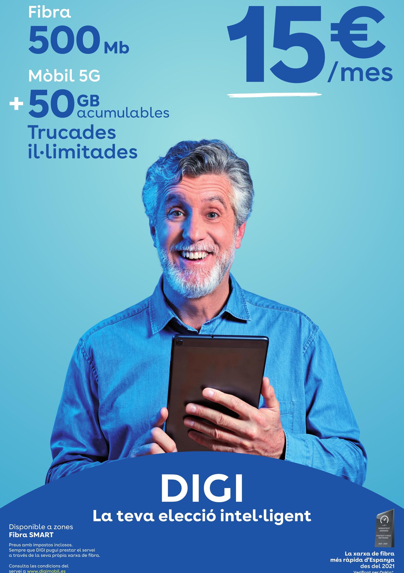 Promo DIGI: Fibra 500 Mb + Mòbil 5G con 50 GB y llamadas ilimitadas por 15€/mes